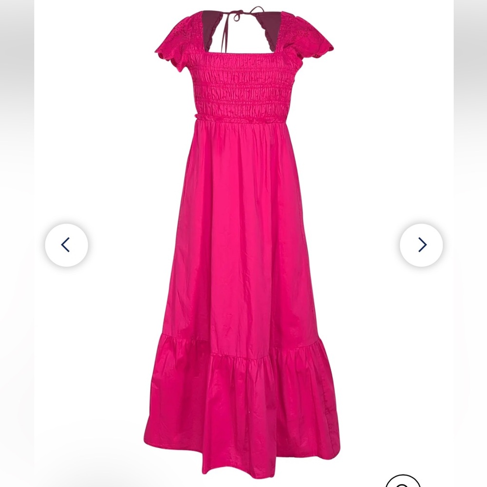 Jason Wu Hot Pink Eyelet Smocked Bodice Maxi Dress